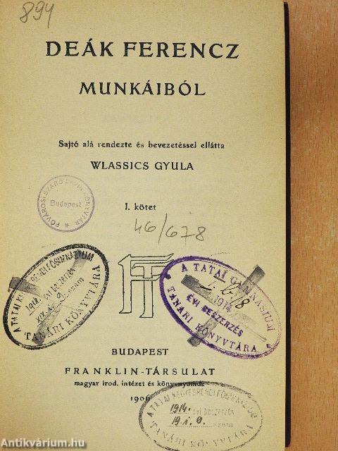 Deák Ferencz munkáiból I. (töredék)