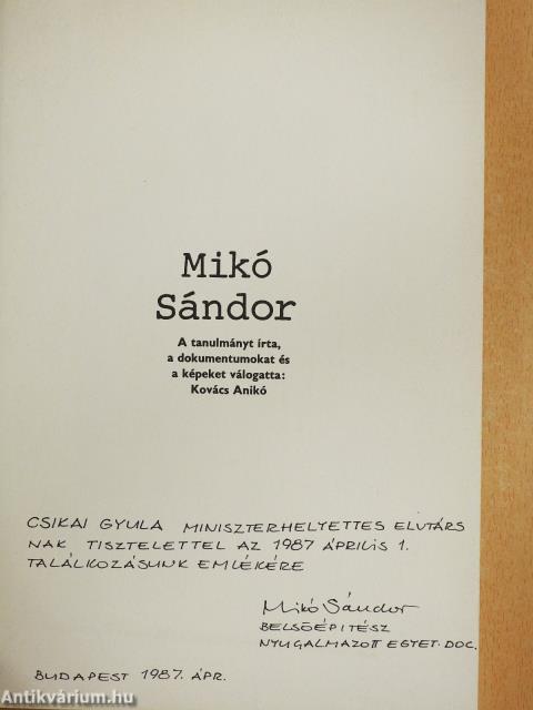 Mikó Sándor (dedikált példány)