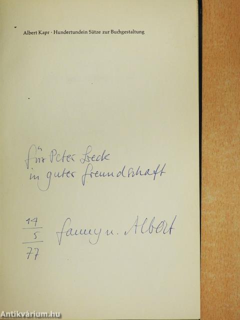 Hundertundein Sätze zur Buchgestaltung (dedikált példány)