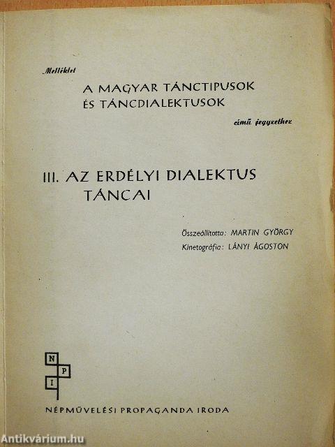 Melléklet a magyar tánctípusok és táncdialektusok című jegyzethez III.