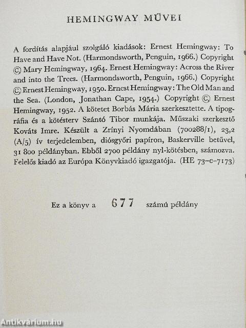 Ernest Hemingway művei 1-7.