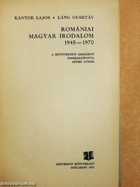 Romániai magyar irodalom 1945-1970