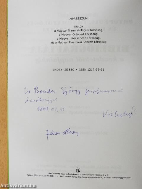 Magyar ortopédia, traumatológia és határterületei bibliográfiája (dedikált példány)