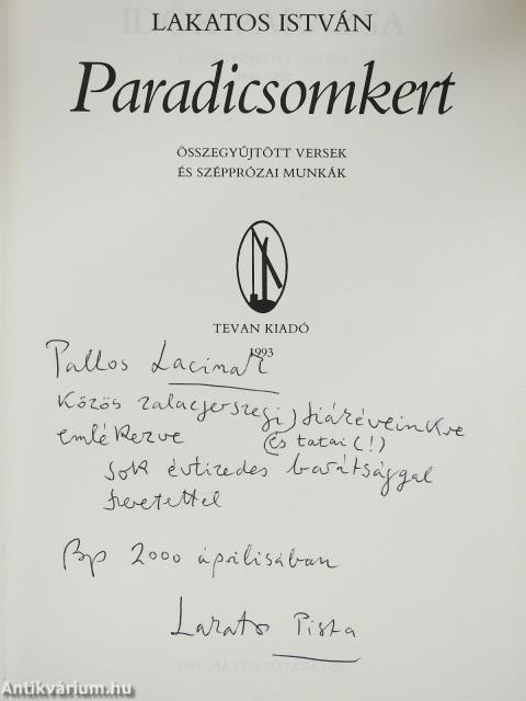 Paradicsomkert (dedikált példány)