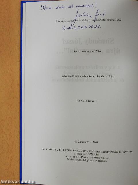 Simándy József újra "megszólal"... (dedikált példány)