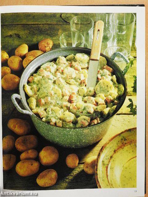 Burgonya, rizs, metéltek, zöldségek, saláták