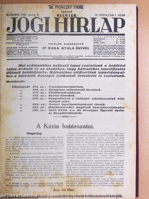Jogi Hirlap 1935. (nem teljes évfolyam)