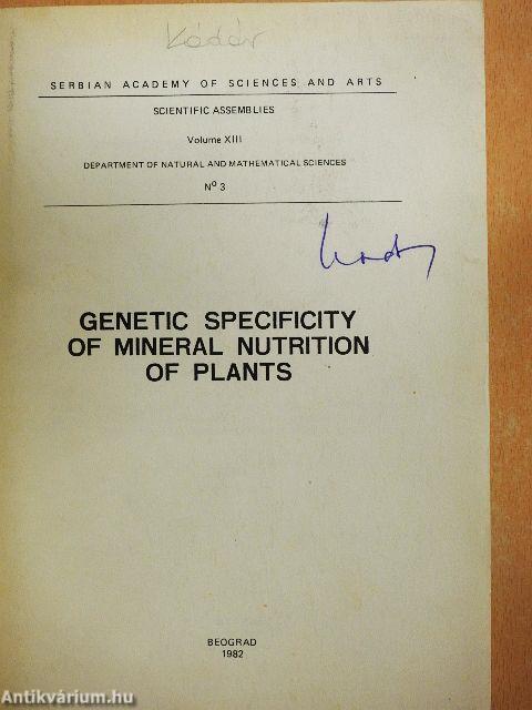 Genetic Specificity of Mineral Nutrition of Plants