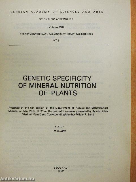 Genetic Specificity of Mineral Nutrition of Plants
