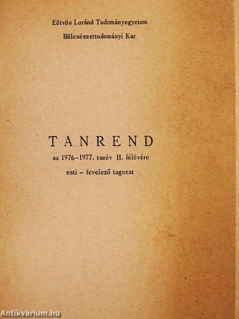 Tanrend az 1976-77-es tanév II. félévére 