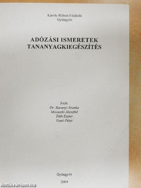 Adózási ismeretek tananyagkiegészítés