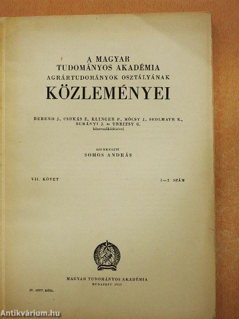 A Magyar Tudományos Akadémia Agrártudományok Osztályának Közleményei 1955/1-4.