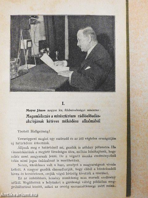 A Magyar Királyi Földmívelésügyi Minisztérium rádióelőadásainak sorozata 1930. január-december