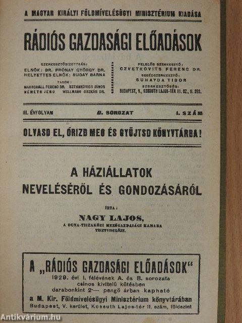 A Magyar Királyi Földmívelésügyi Minisztérium rádióelőadásainak sorozata 1930. január-december