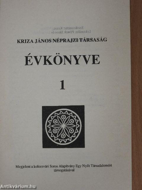 Kriza János Néprajzi Társaság Évkönyve 1.