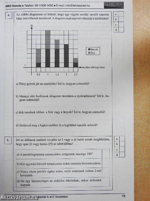 Matematika felvételi feladatsorok 4.