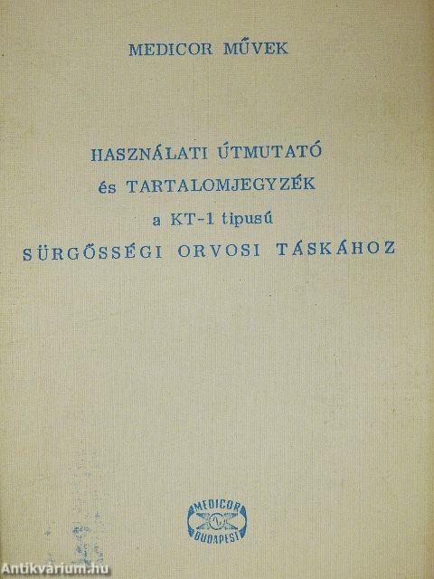 Használati útmutató és és tartalomjegyzék a KT-a tipusú sürgősségi orvosi táskához