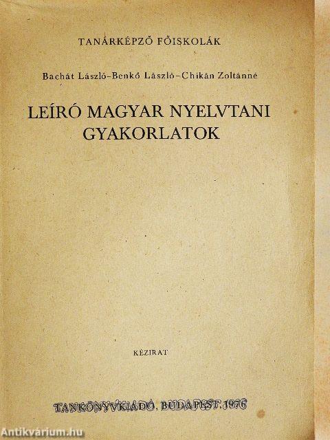 Leíró magyar nyelvtani gyakorlatok