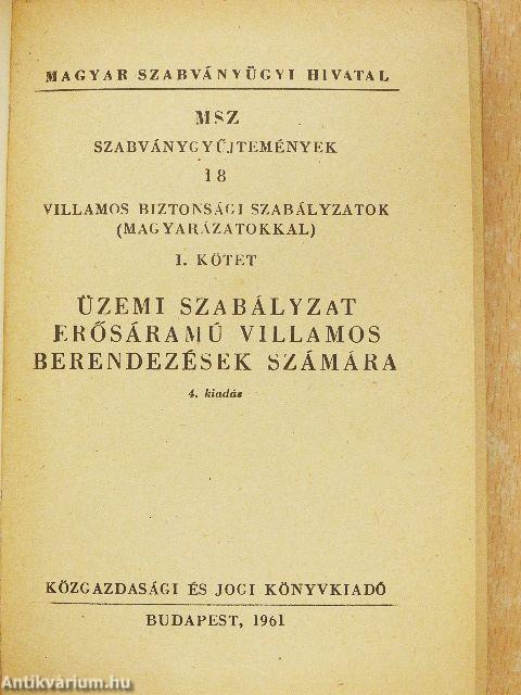 Üzemi szabályzat erősáramú villamos berendezések számára I. 