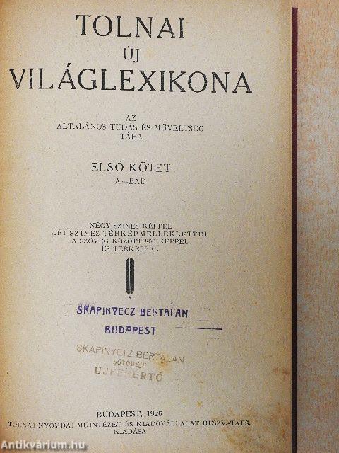 Tolnai uj világlexikona I. (töredék)