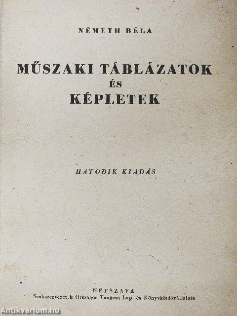 Műszaki táblázatok és képletek