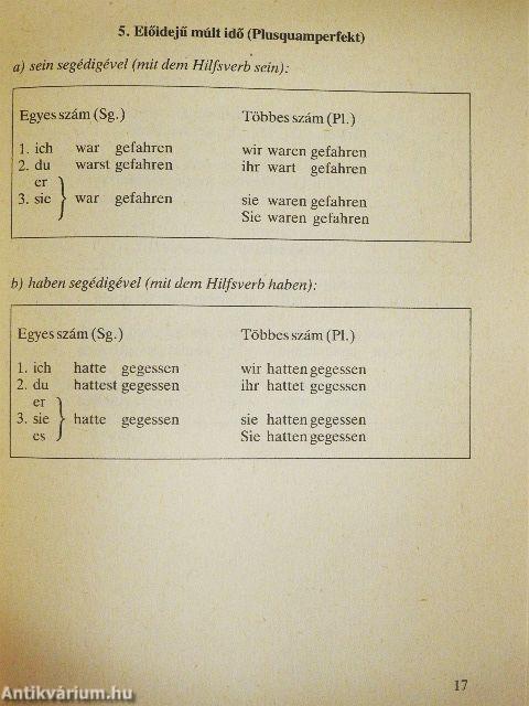 Német nyelvtani táblázatok