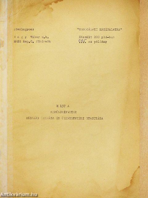 M 137 A Repülőgépmotor műszaki leírása és üzemeltetési utasítása