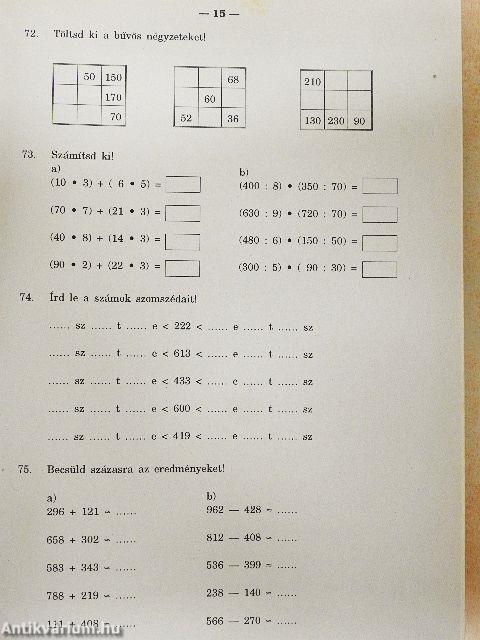 Házi feladat matematikából 3. osztályosoknak