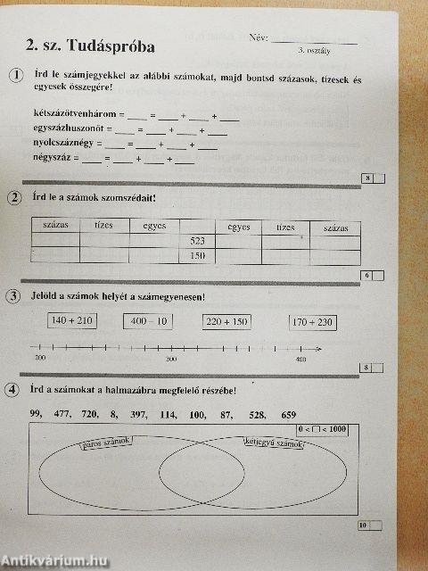 Tudáspróbák, felmérések - Matematika 3. osztály
