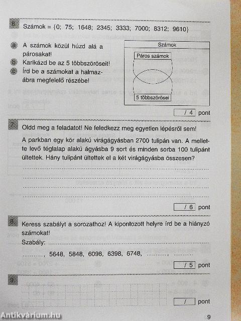 Felmérő feladatsorok - matematika 4. osztály