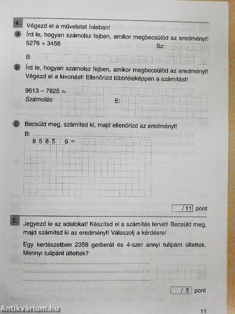 Felmérő feladatsorok - matematika 4. osztály
