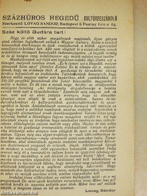 Százhúros Hegedü Kultúrbeszámoló