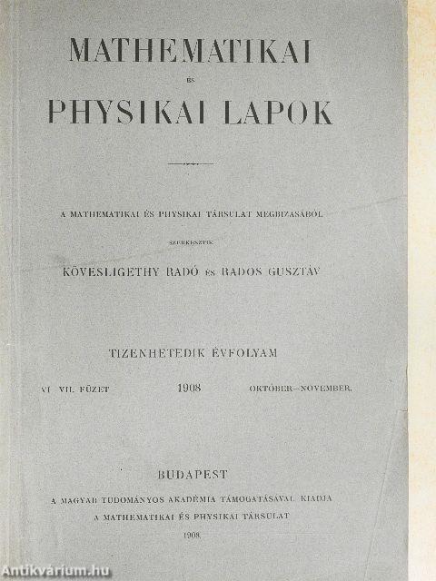 Mathematikai és Physikai Lapok 1908. október-november