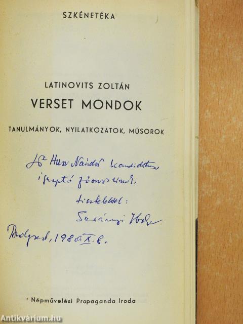 Verset mondok (dedikált példány)