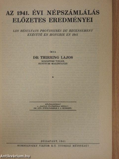 Az 1941. évi népszámlálás előzetes eredményei