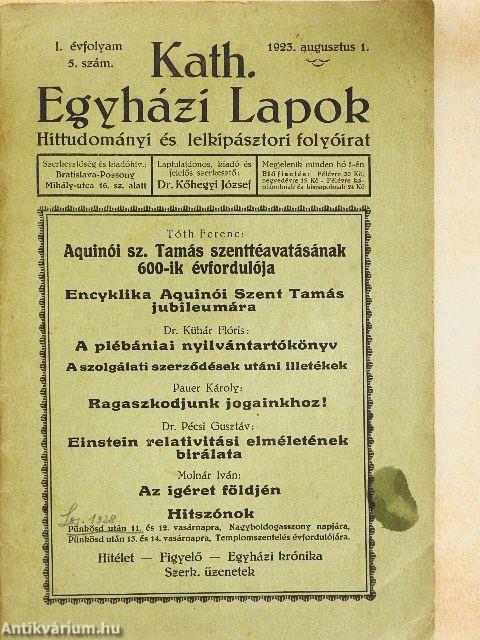Kath. Egyházi Lapok 1923. augusztus 1.