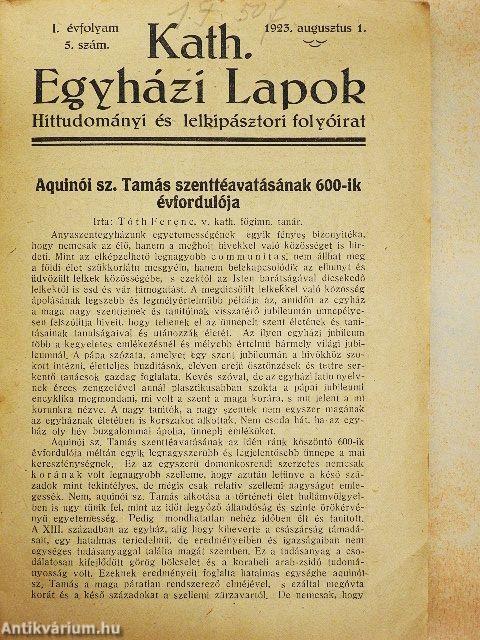 Kath. Egyházi Lapok 1923. augusztus 1.