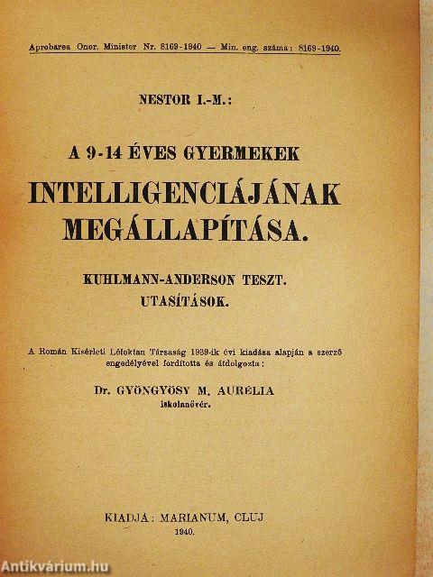 A 9-14 éves gyermekek intelligenciájának megállapítása
