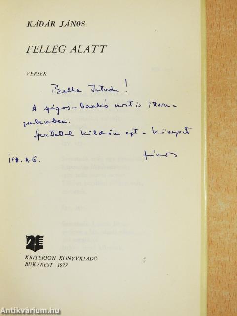 Felleg alatt (dedikált példány)
