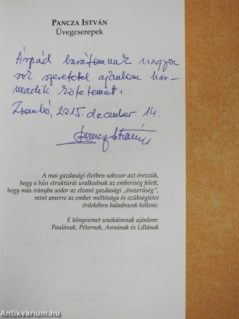 Üvegcserepek (kétszeresen dedikált példány)