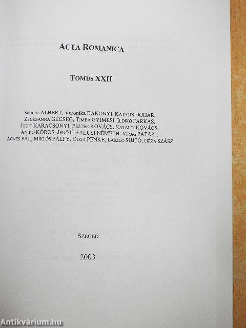 Acta Romanica XXII