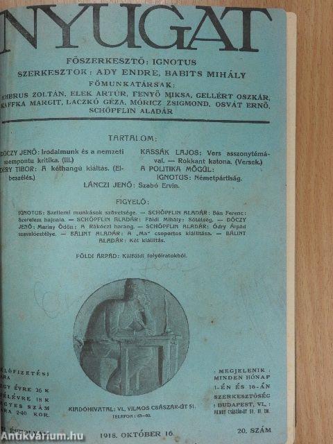 Nyugat 1918., 1922. (vegyes számok, 3 db)