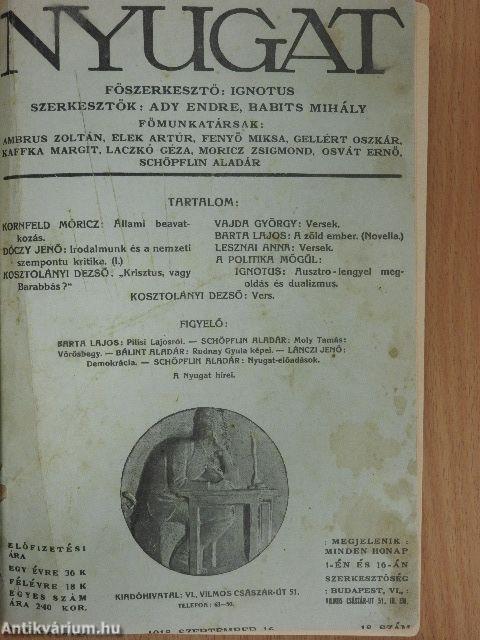 Nyugat 1918., 1922. (vegyes számok, 3 db)