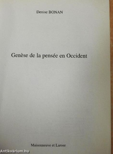Genése de la pensée en Occident