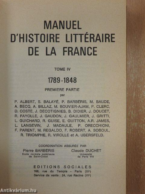 Manuel d'Histoire Littéraire de la France IV