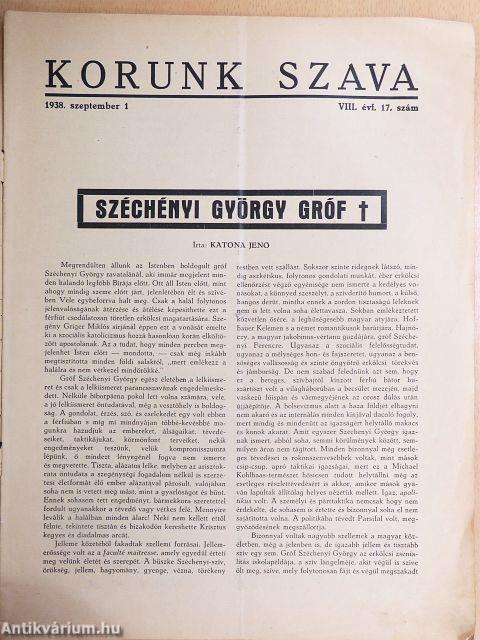 Korunk Szava 1938. szeptember 1.