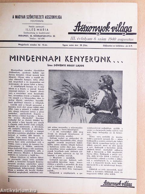 Asszonyok Világa 1940. augusztus
