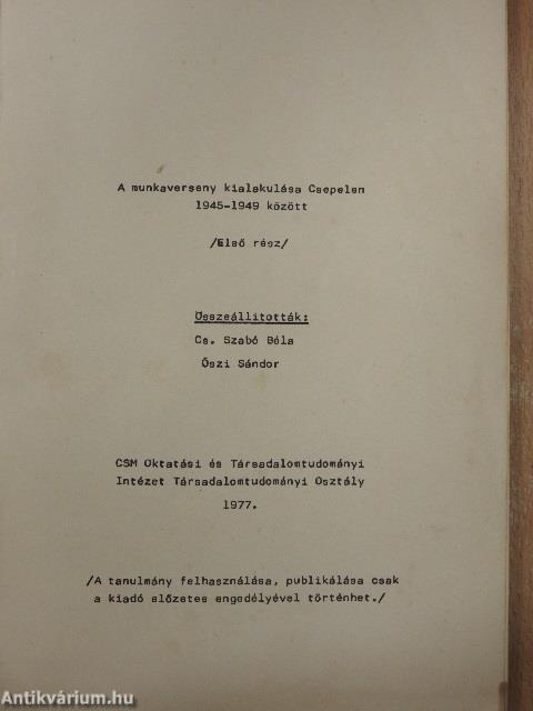 A munkaverseny kialakulása Csepelen 1945-1949 között