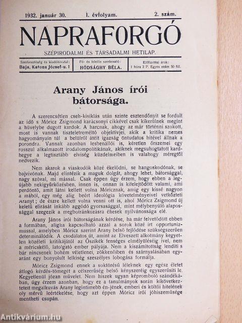 Napraforgó 1932. január 30.