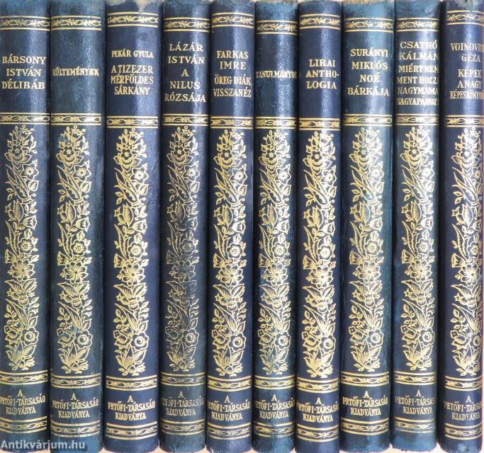 "10 kötet a Magyar Írómesterek-Petőfi Társaság jubiláris könyvei sorozatból (nem teljes sorozat)"